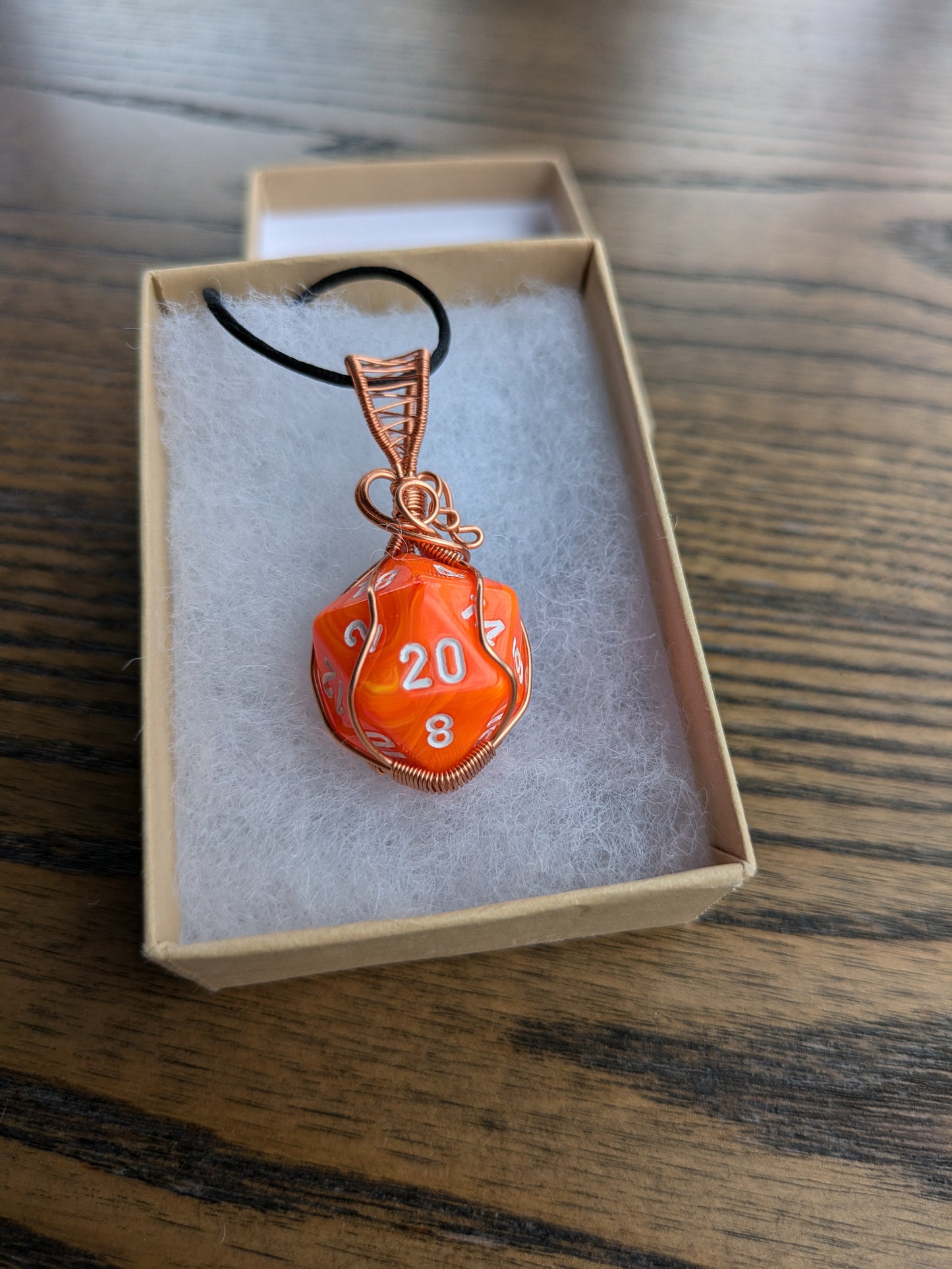 Bright Orange D20 Pendant Necklace