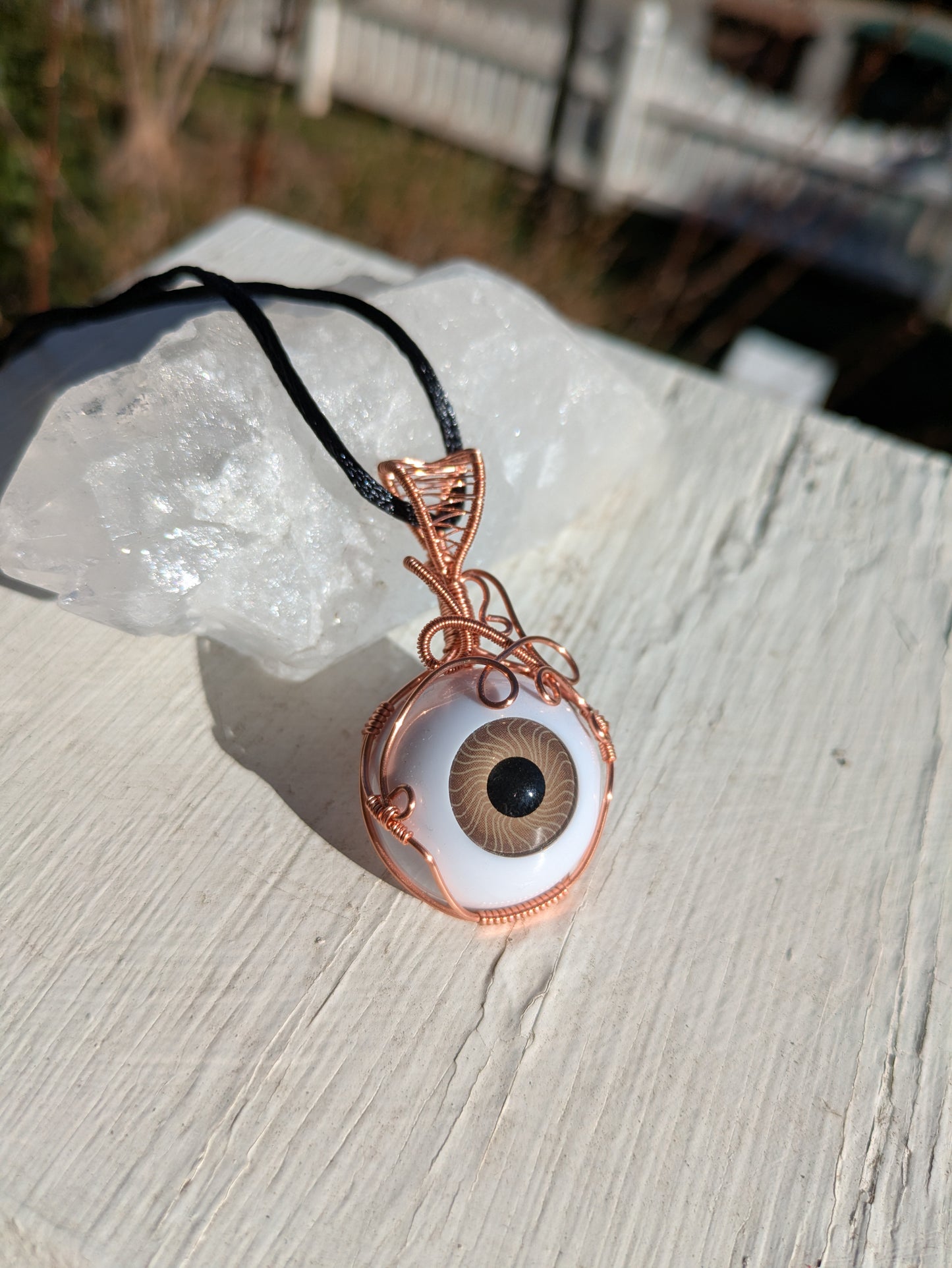 Copper Wire Wrapped Acrylic Doll Eye Pendant Necklace