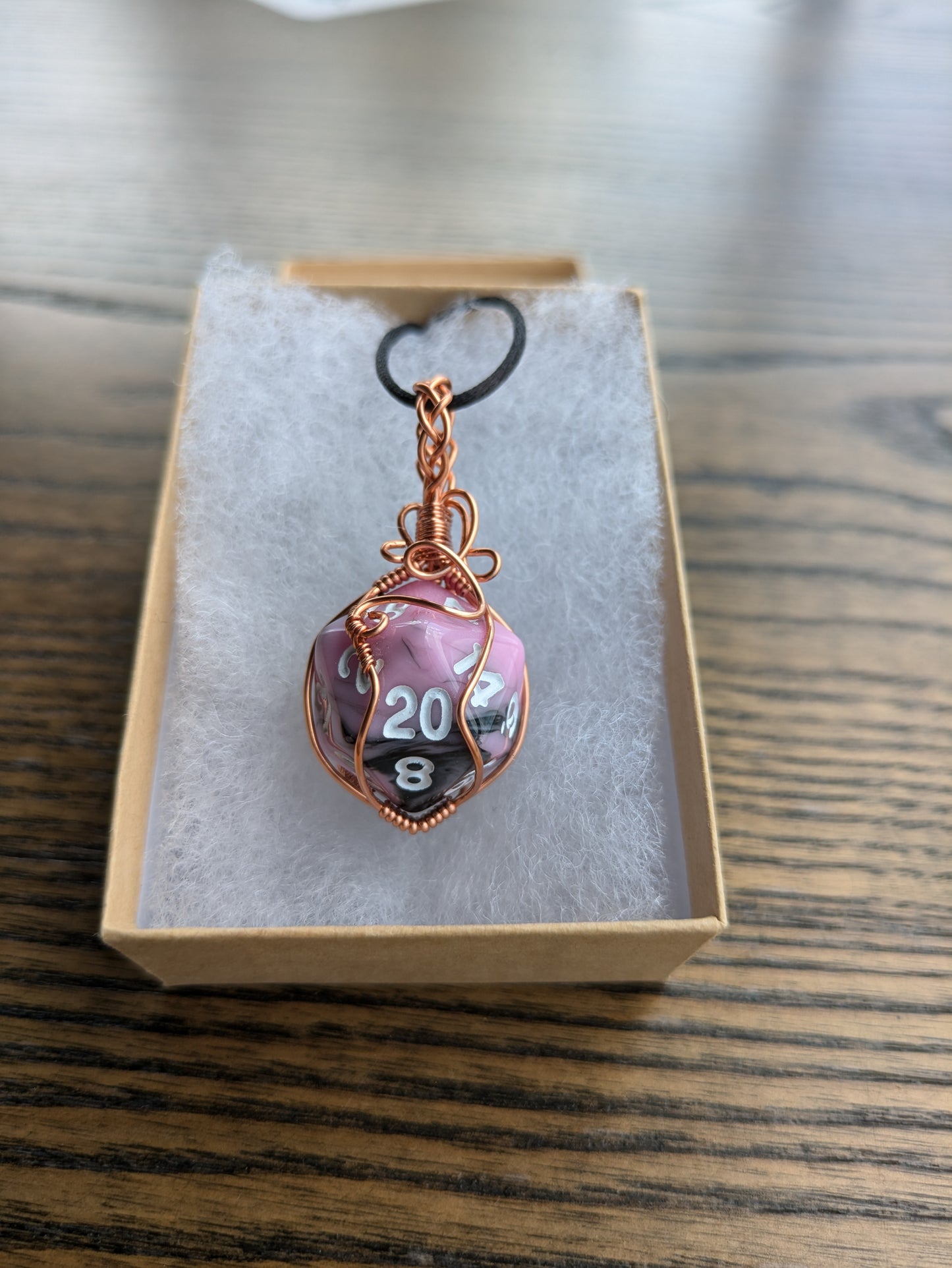 Marbled Pink and Black D20 Pendant Necklace