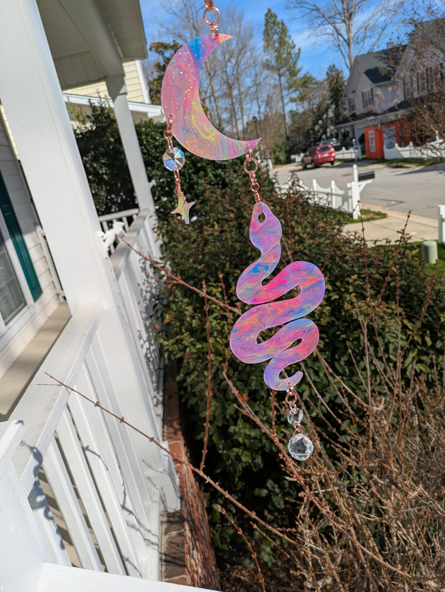 Rainbow Acrylic Moon and Snake Suncatcher