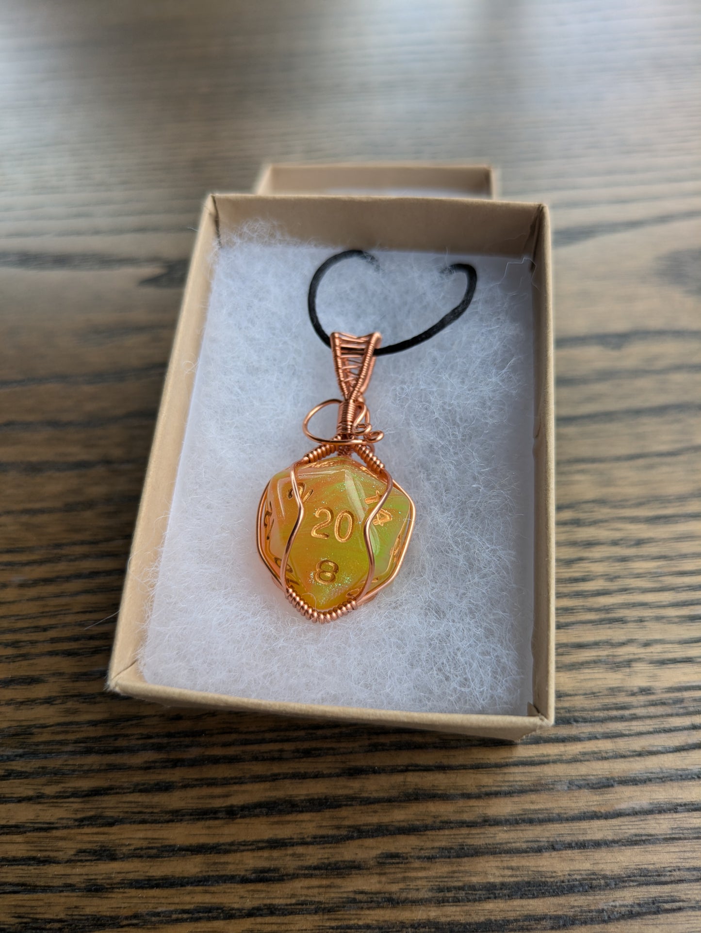 Yellow Shimmer D20 Pendant Necklace
